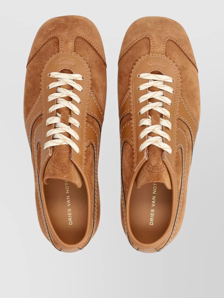 Dries Van Noten Suede Sneaker Round Toe Contrast Stitching
