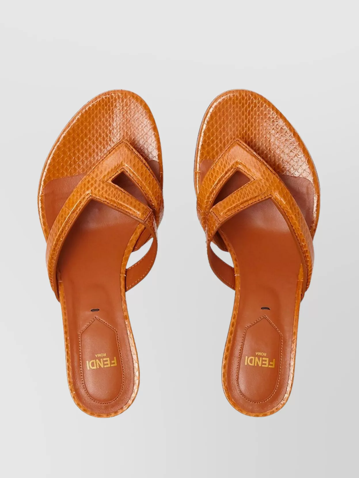 Fendi Toe Open Strappy Sandals Textured Finish In Orange