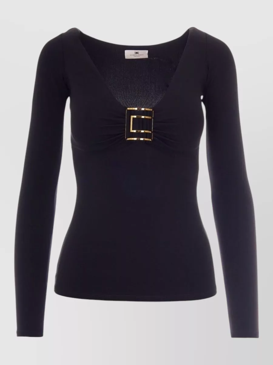 Elisabetta Franchi Viscose slim-fit v-neck long-sleeve top