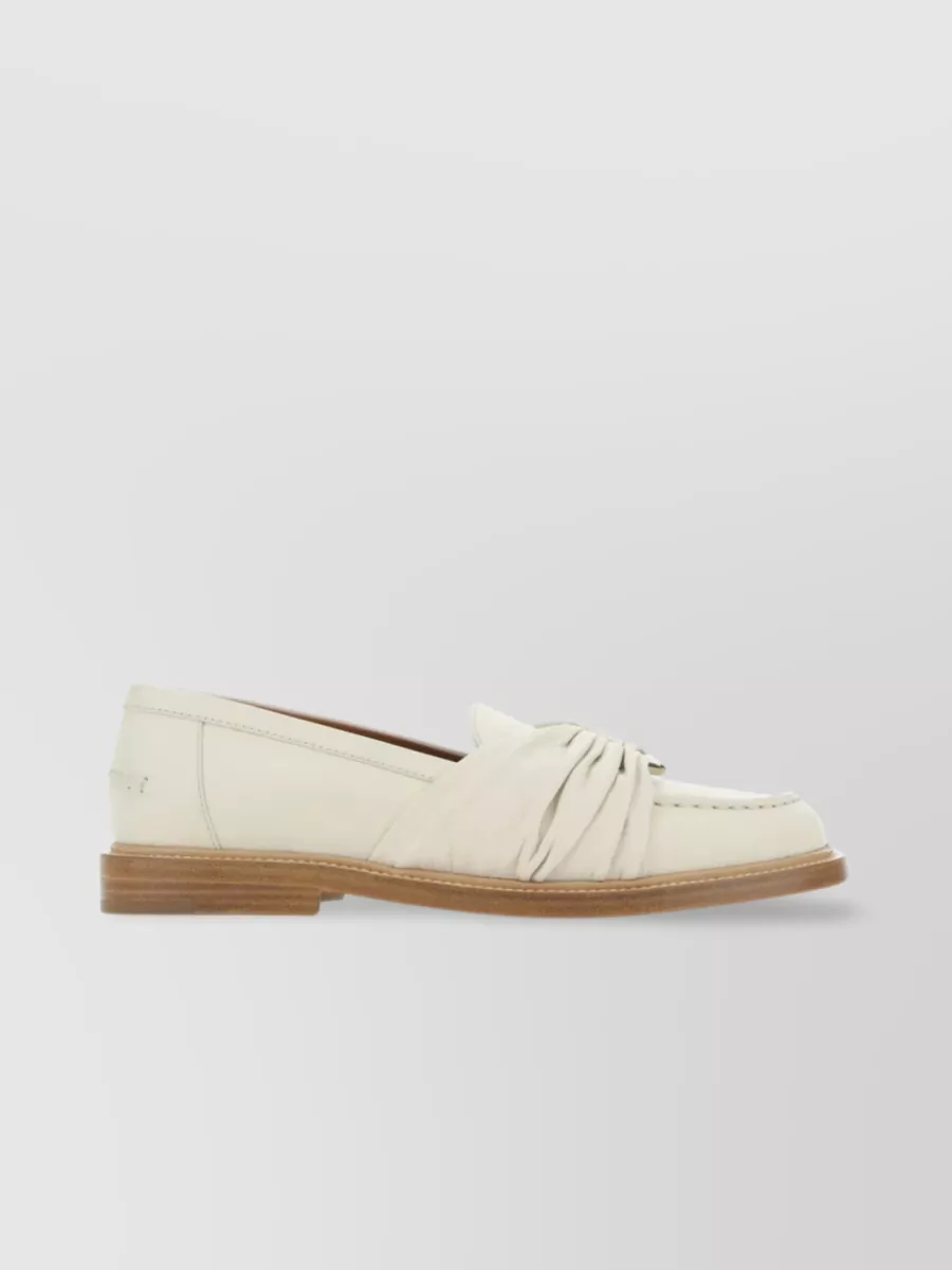 Shop Chloé Leather Loafers With Draped Lamb Nappa Inserts In Cream