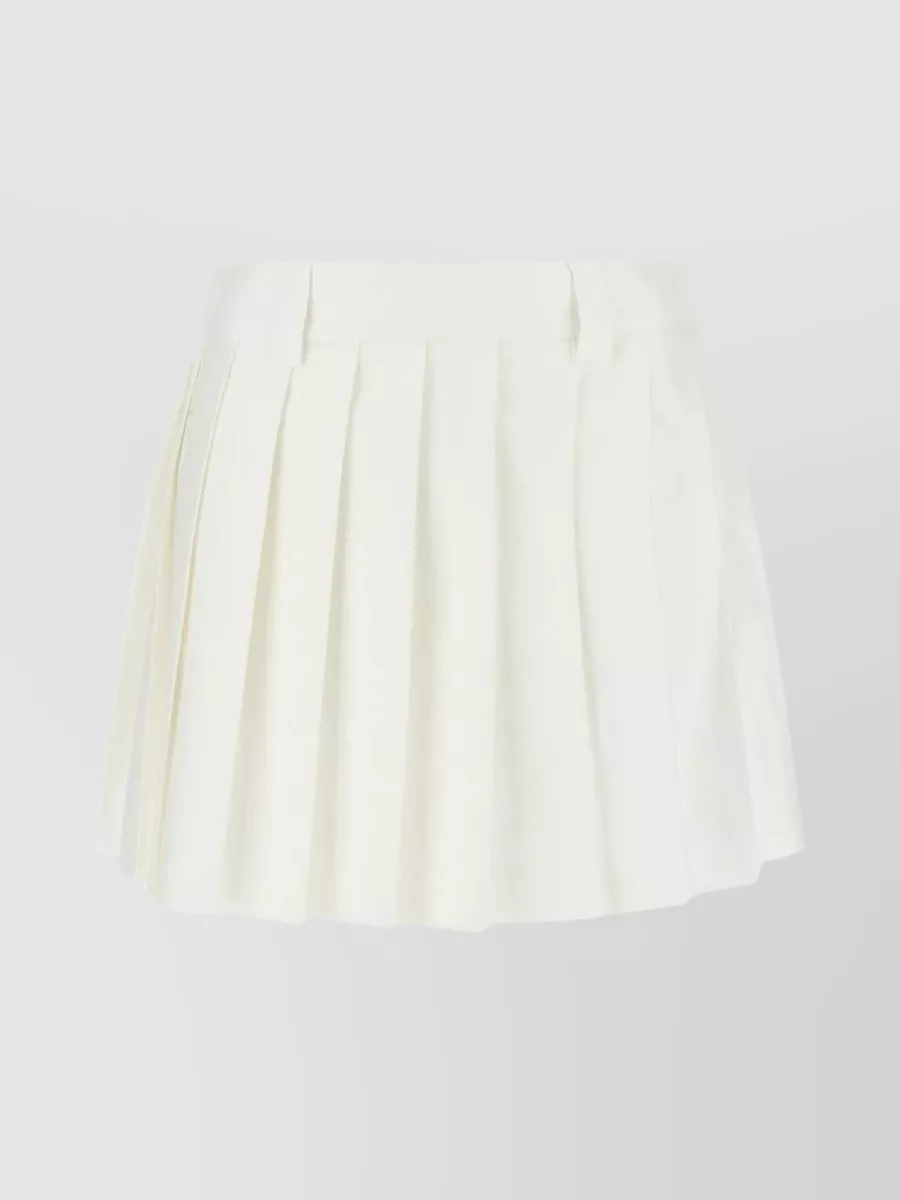 Shop Miu Miu Cotton Pleated Mini Skirt In White