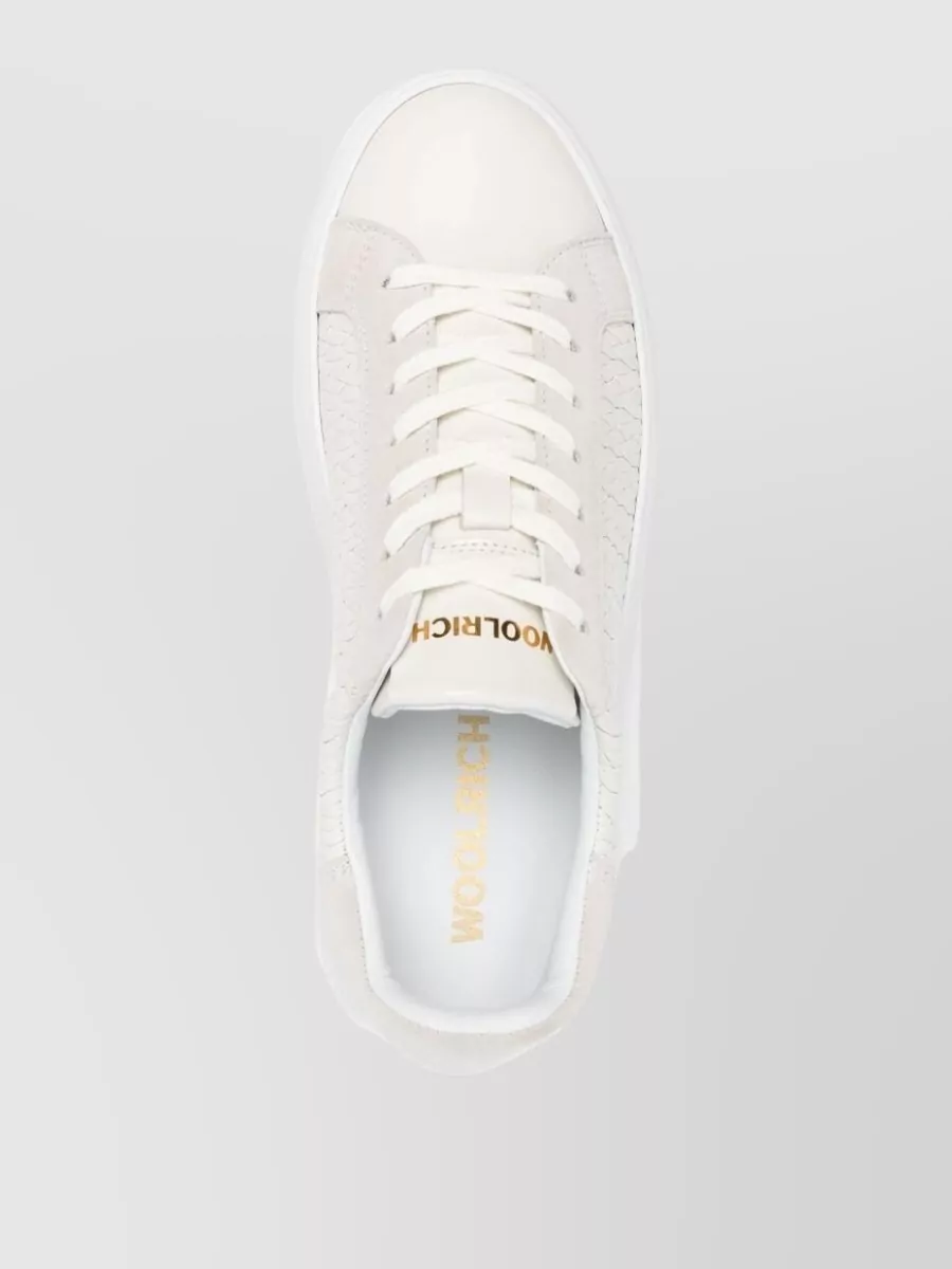 Woolrich Court Leather Sneakers Round Toe Texture Rubber