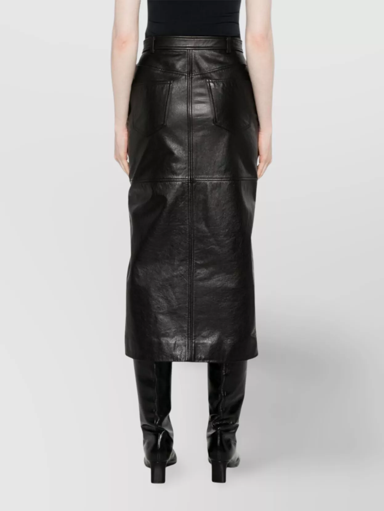Self-portrait Leather Midi Skirt With Belt And Slit
