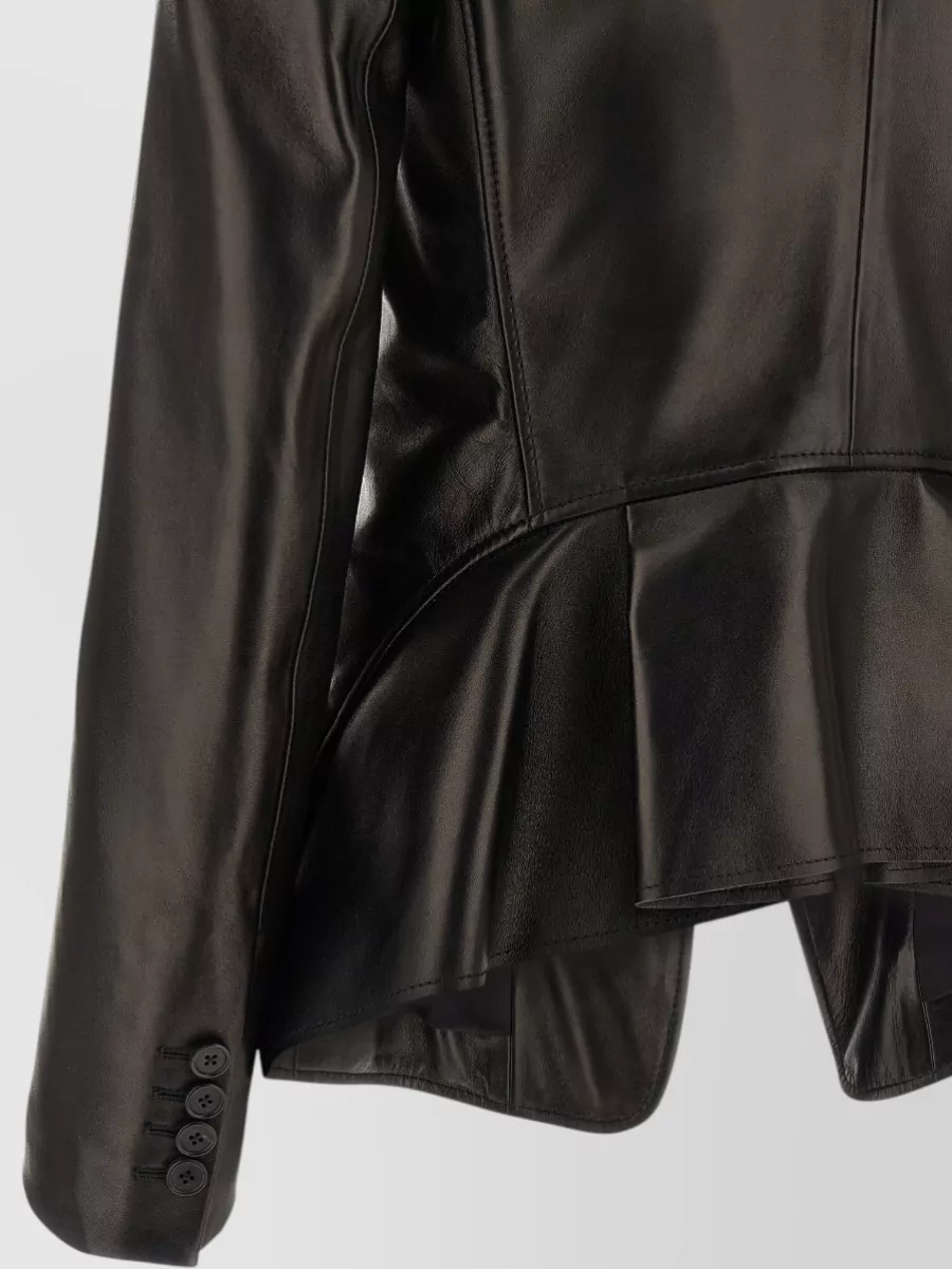 Mc Queen Leather Single-Breasted Asymmetric Blazer