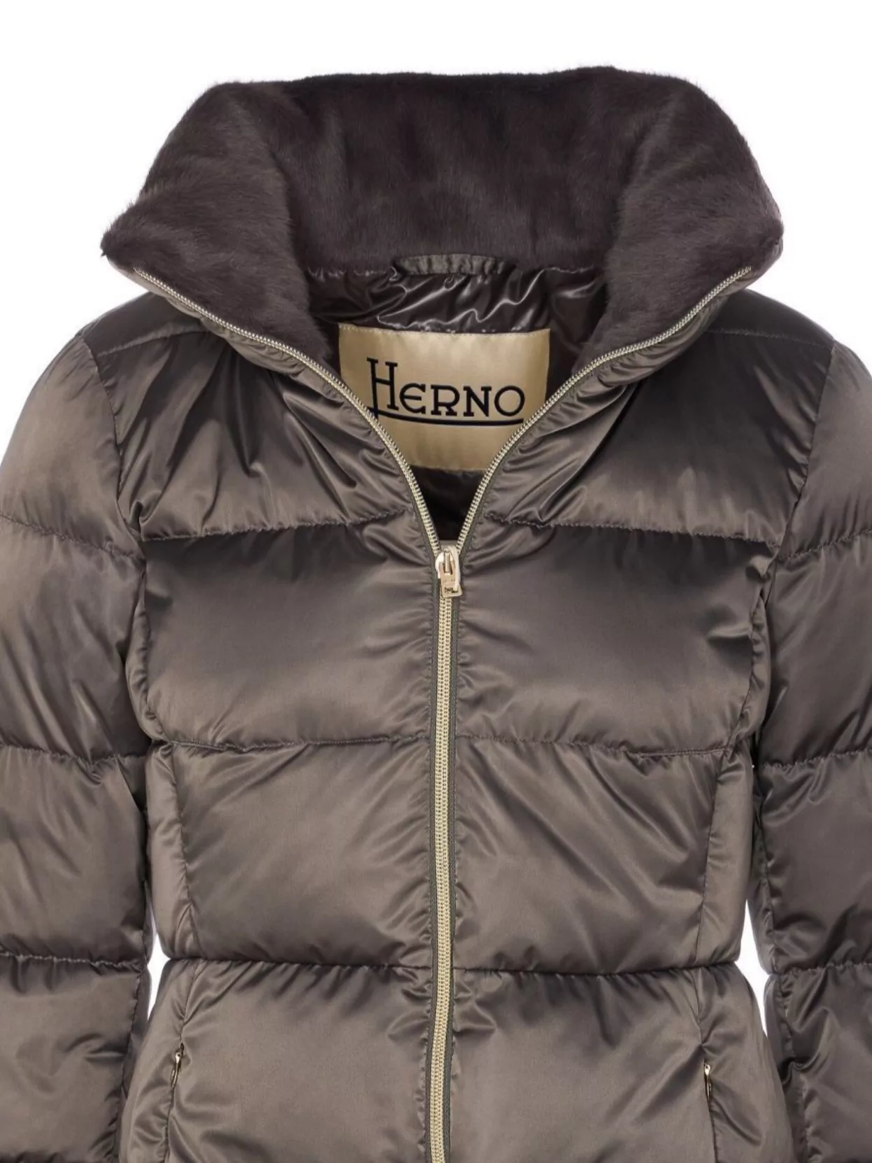 Herno Long Padded Down Jacket With High Collar In Brown