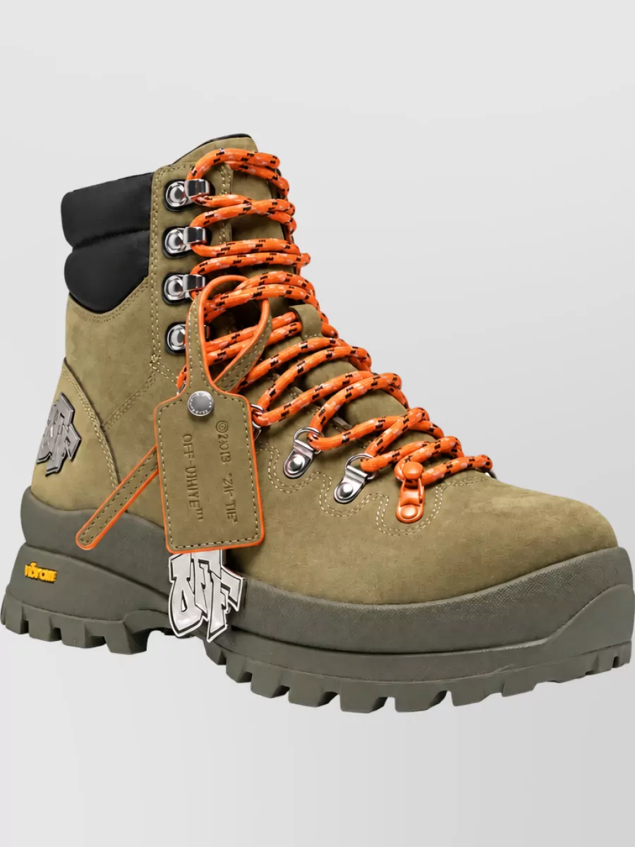 Off-White Leather Lace-Up Hiking Boots