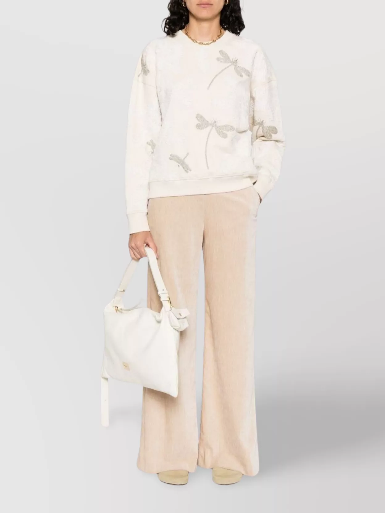Forte Forte High-waisted Wide Leg Velvet Trousers In Neutral