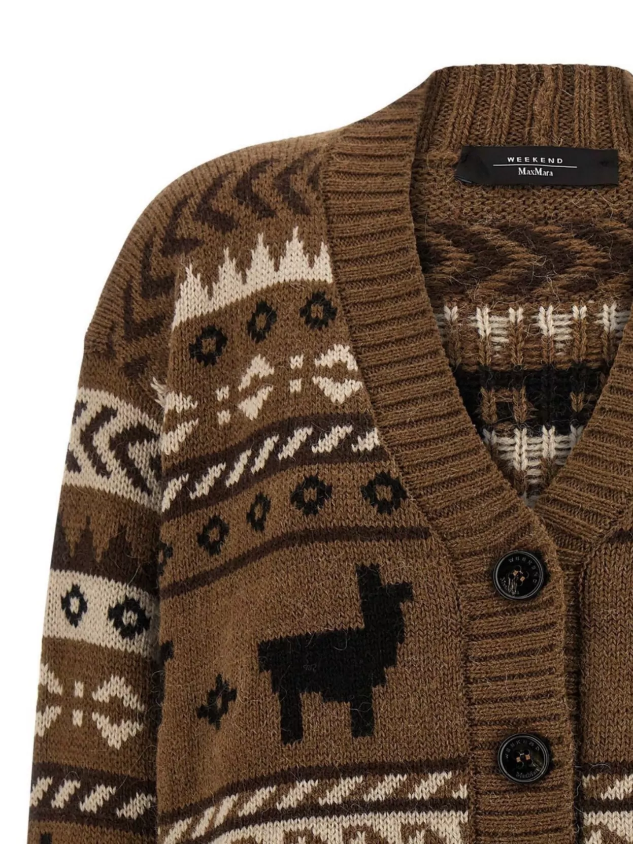 Weekend Max Mara V-neck Cardigan With Ribbed Cuffs And Hem In Brown