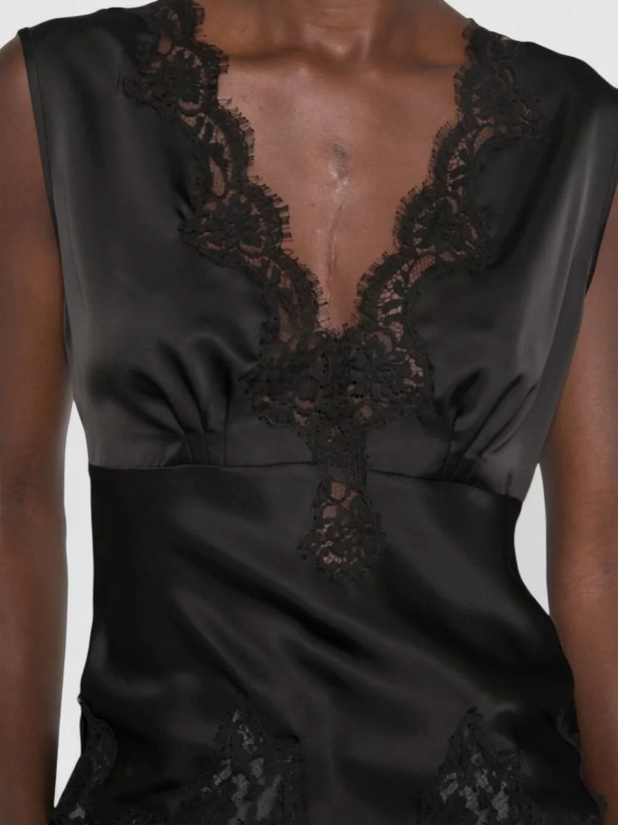 Ermanno Firenze Cotton Lace-Trim V-Neck Sleeveless Camisole