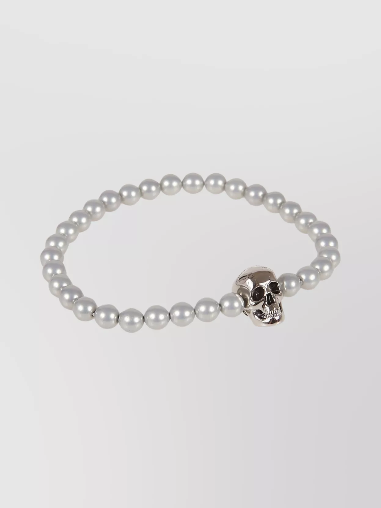Shop Alexander Mcqueen Skull Detail Pearl Beaded Bracelet In Grey