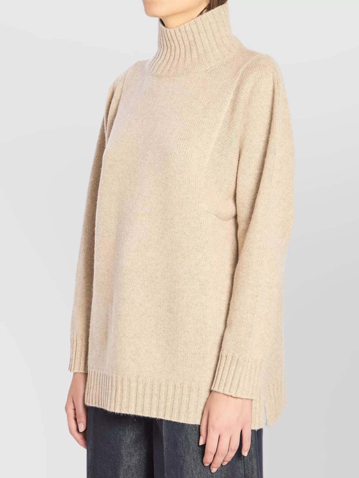 Max Mara Knit Cashmere Longline Sweater With Ribbed Finish