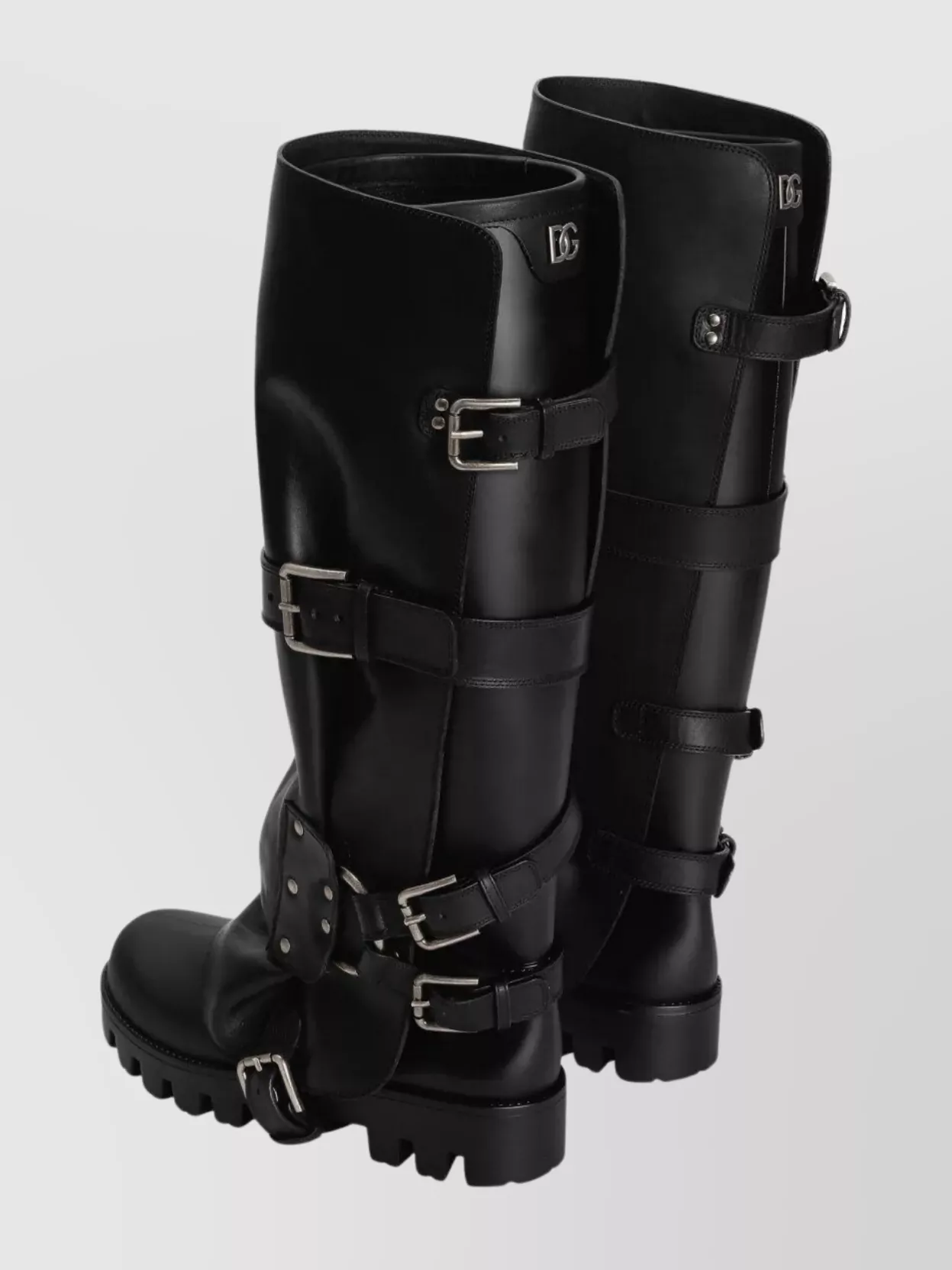 Dolce&Gabbana Knee-High Leather Boots Studded Detail