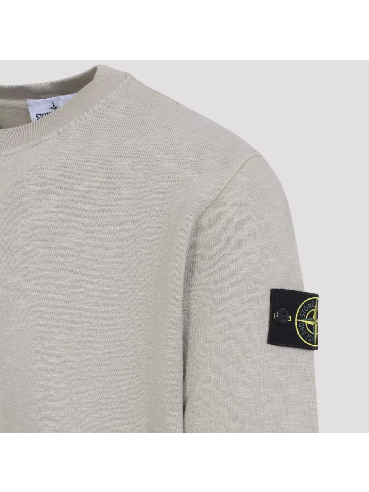 Stone Island Beige Cotton Sweatshirt With Signature Patch And Ribbed Edges In Brown