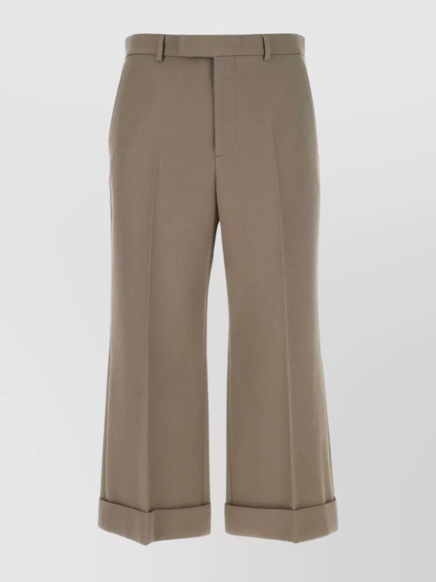 Shop Gucci Mud Cropped Wool Trousers In Brown