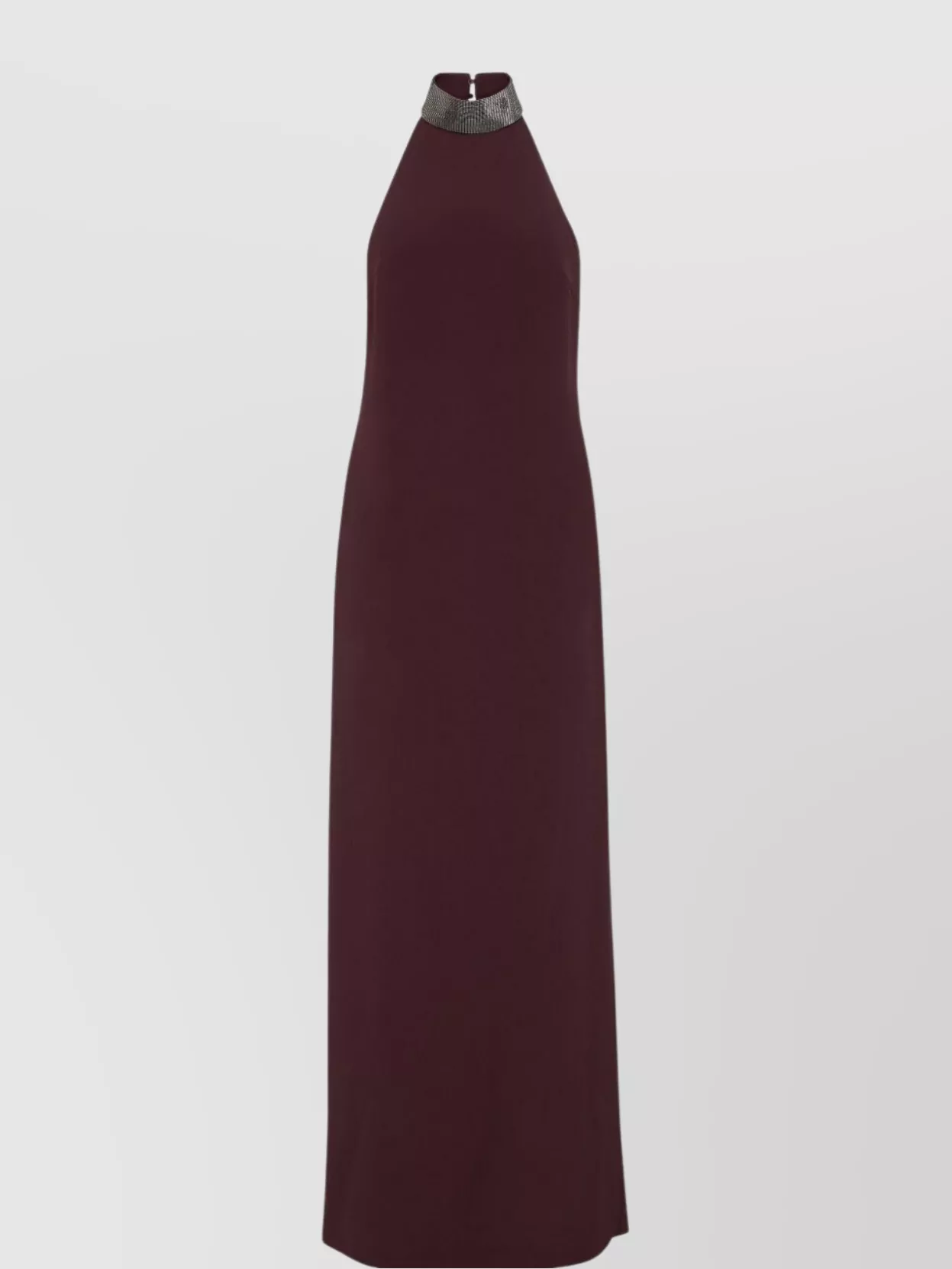 Brunello Cucinelli Maxi Dress With Halter Neck And Slit In Burgundy