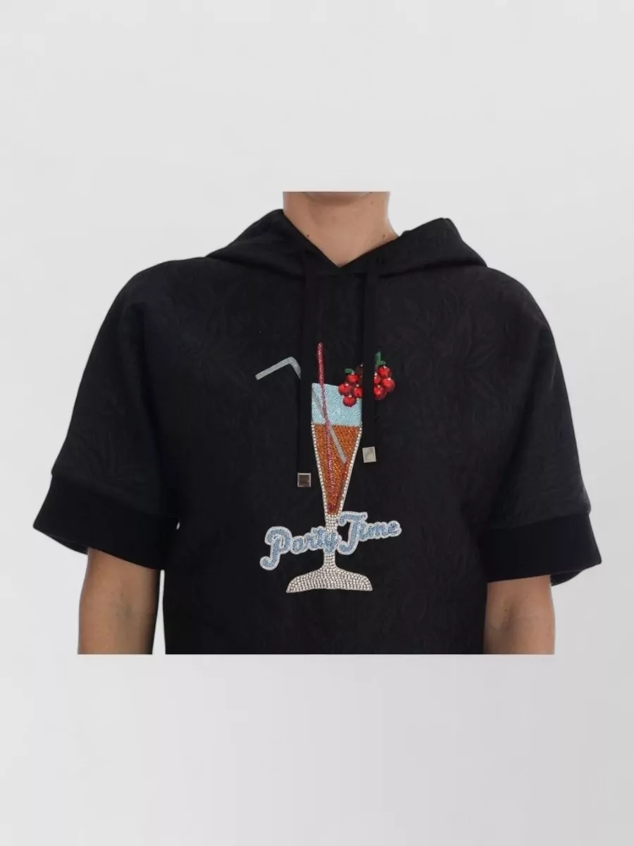 Dolce&Gabbana Silk-Blend Crystal-Embellished Short-Sleeve Hoodie