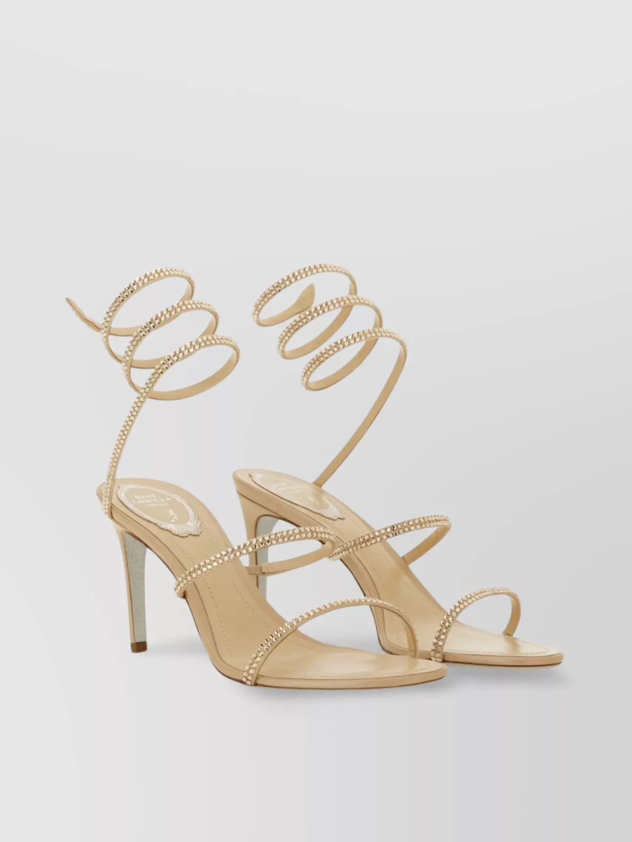 Rene Caovilla Satin Strappy Open Toe Pumps