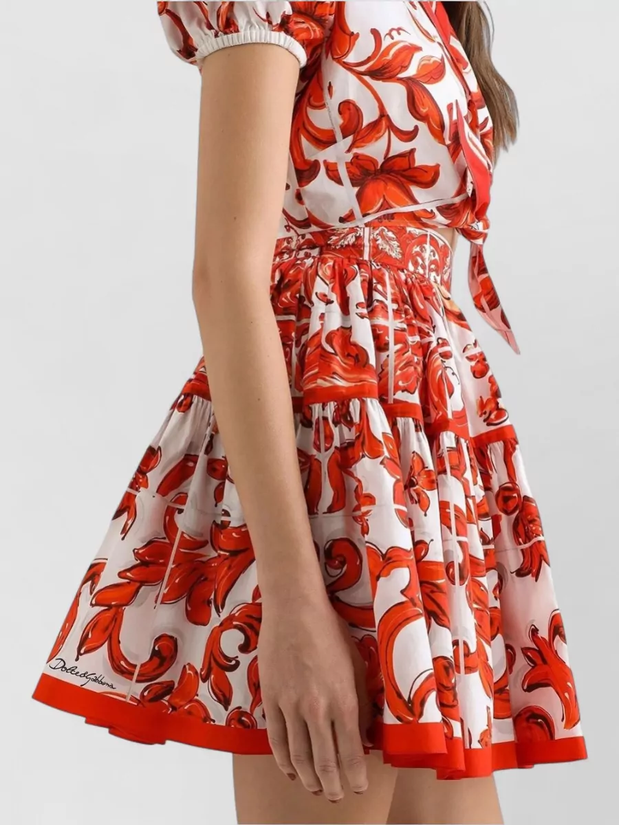 Dolce&Gabbana Cotton Floral-Print Ruffled Mini Skirt