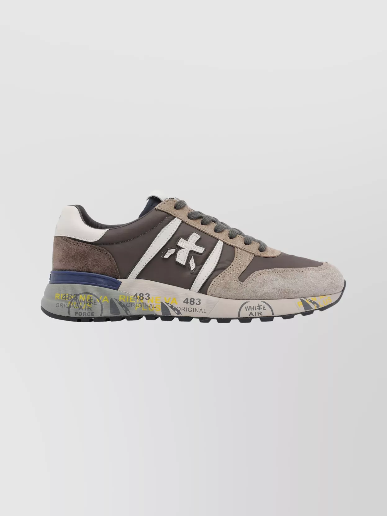 Premiata Lander Low Top Sneakers With Contrast Sole In Brown