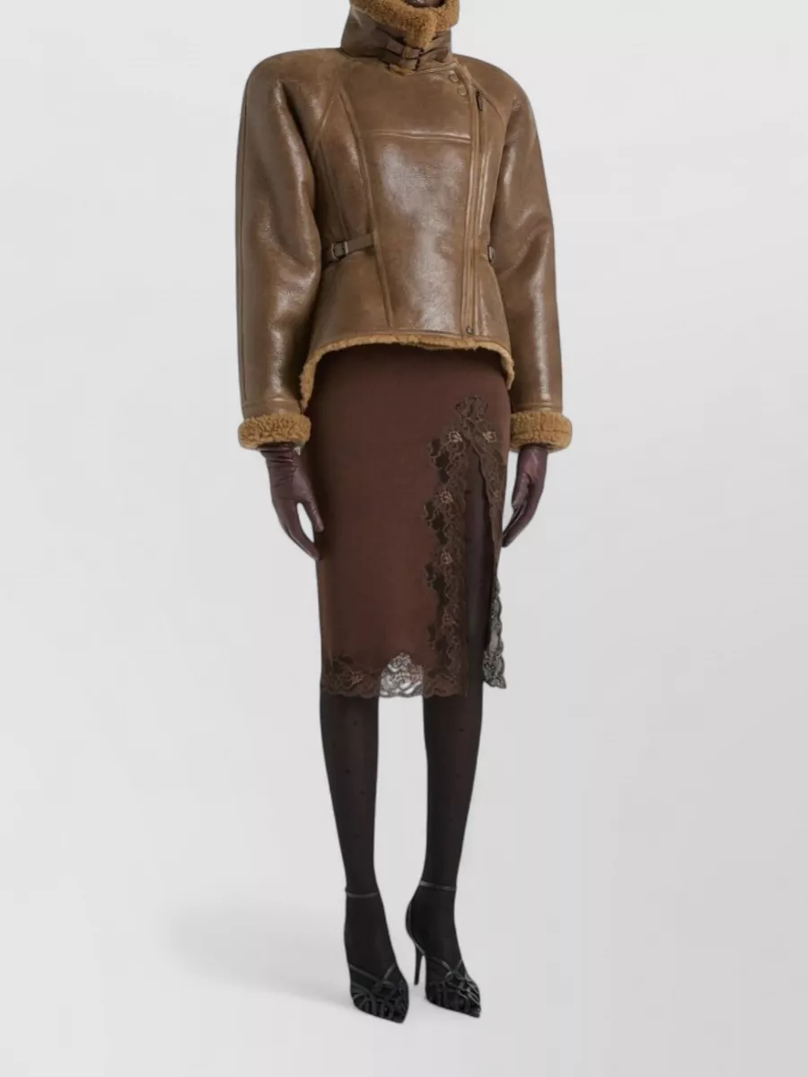 Balmain Lace Trim Midi Pencil Skirt