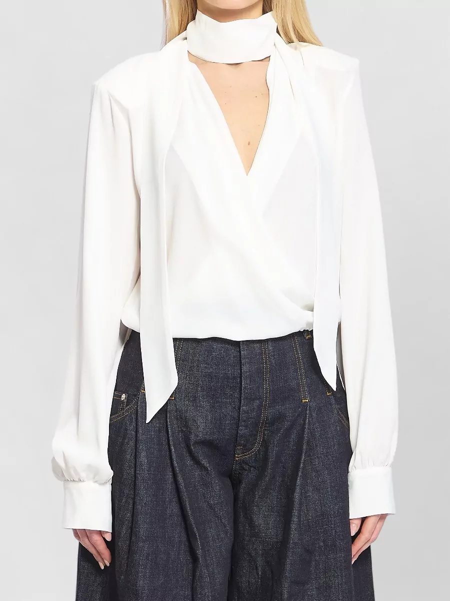 Federica Tosi Wrap Blouse Deep Neckline Removable Scarf