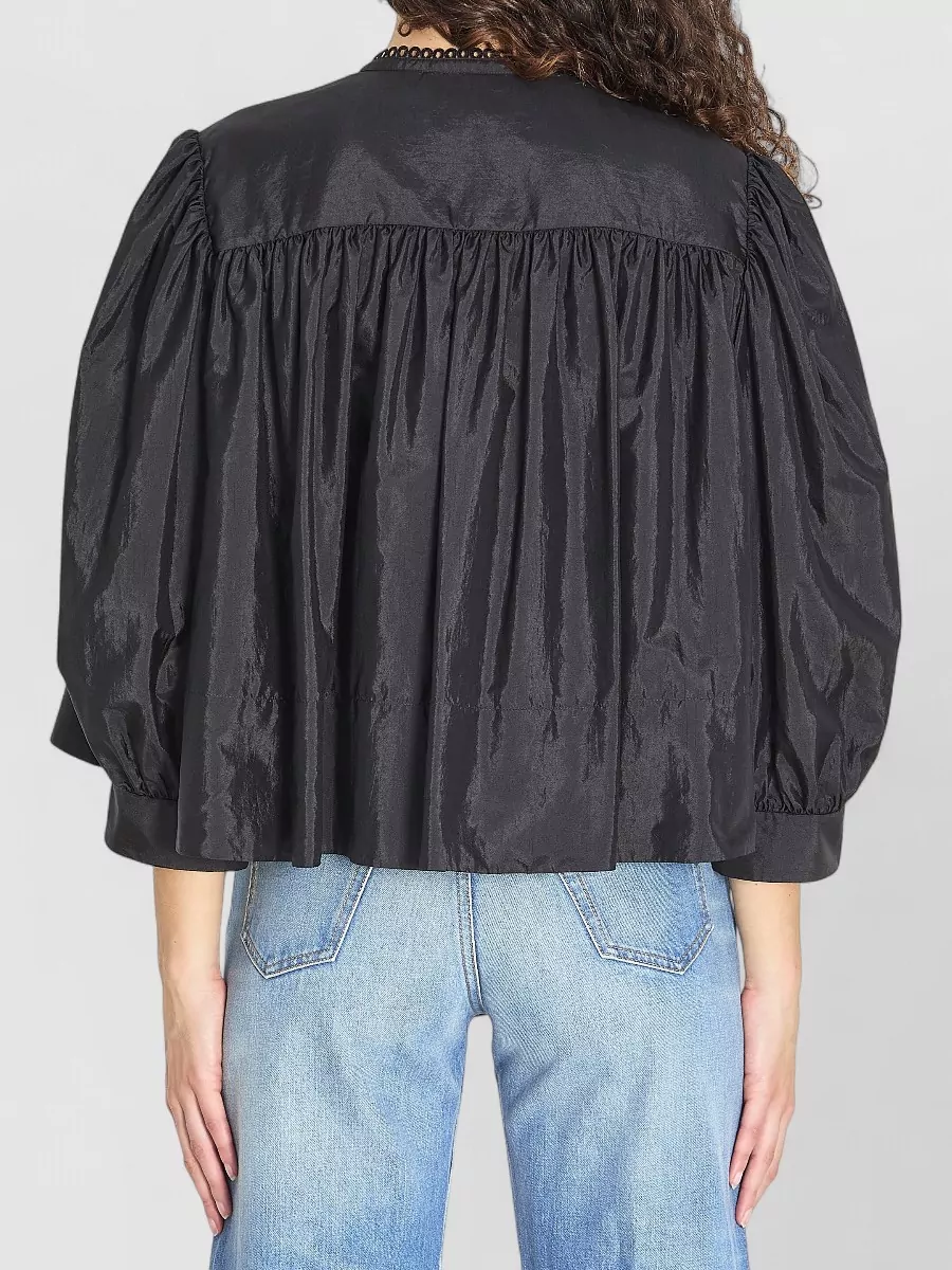 Chloé Ruffle Taffeta Top Embroidered Neckline
