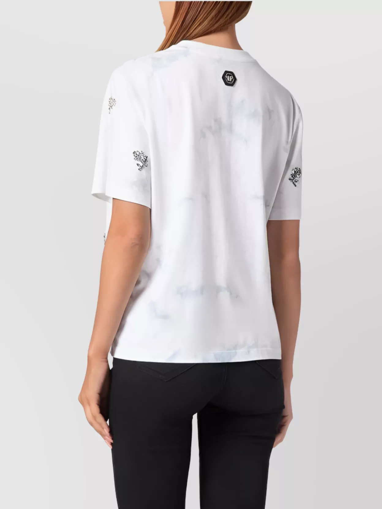 Philipp Plein Crew Neck Floral Accents Relaxed Fit Tops