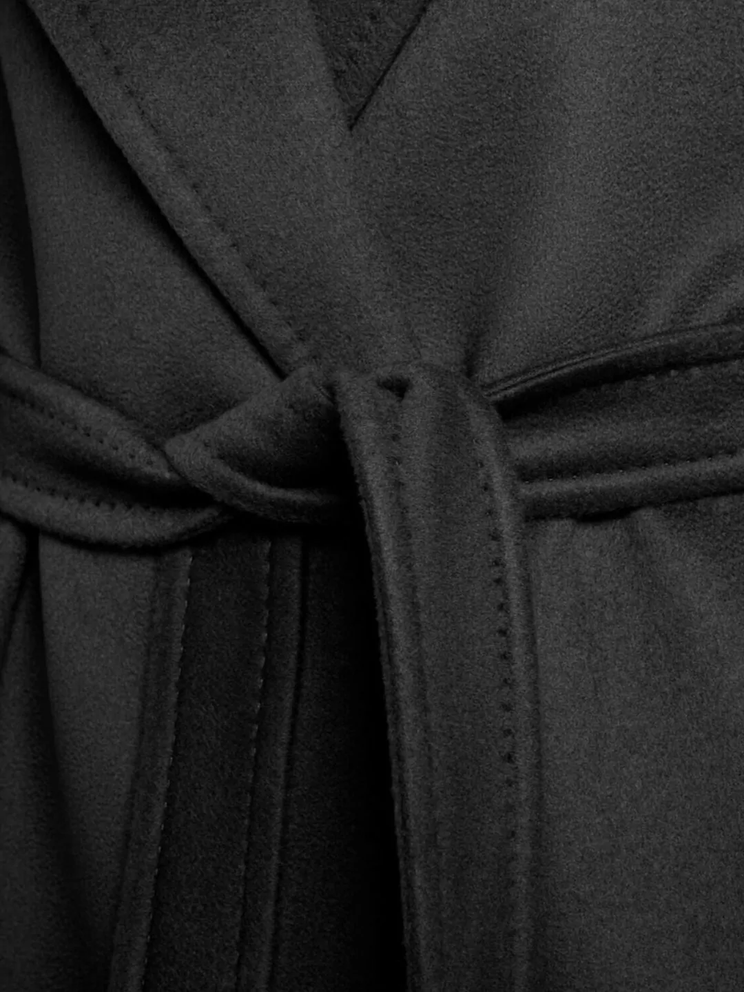 Max Mara Black Belted Long Coat With Notched Collar And Smooth Finish