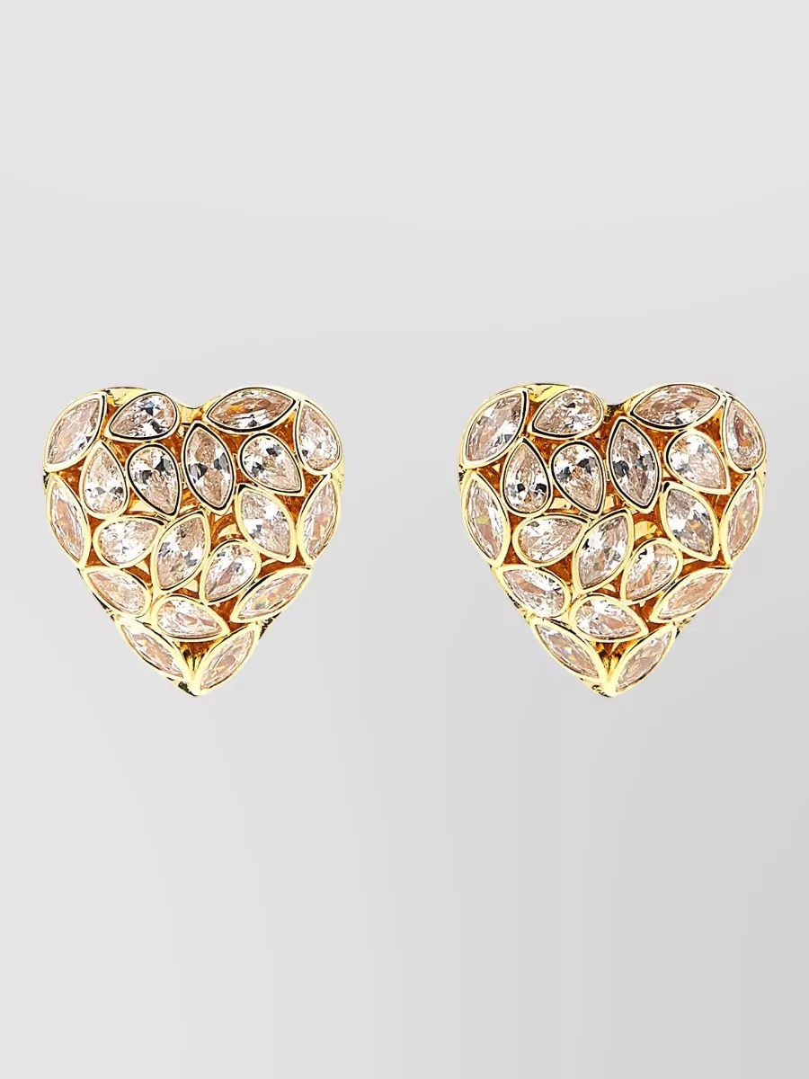 Self-Portrait heart motif earrings gold tone gemstones
