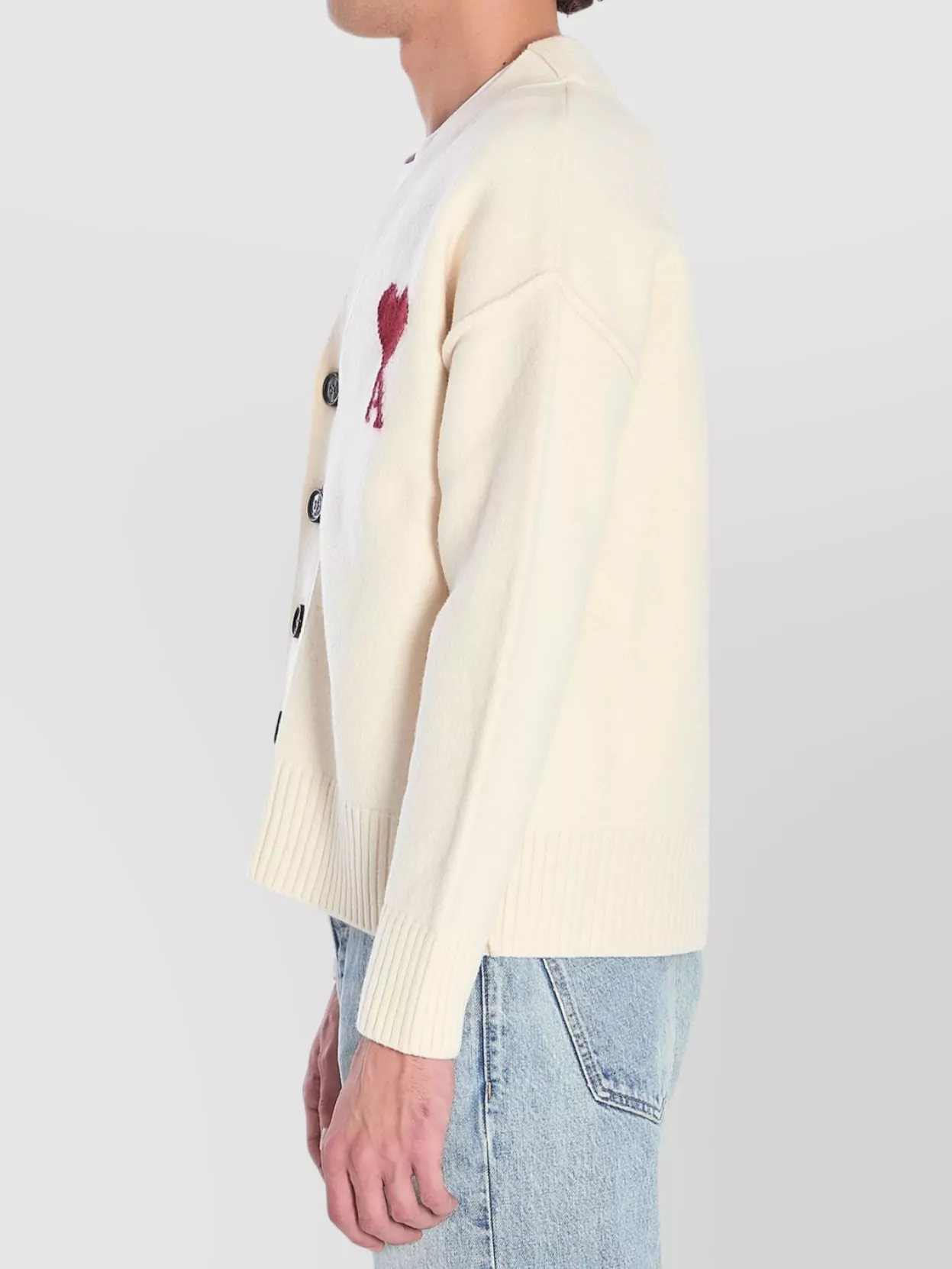 Ami Paris Virgin Wool Ribbed Oversized Cardigan