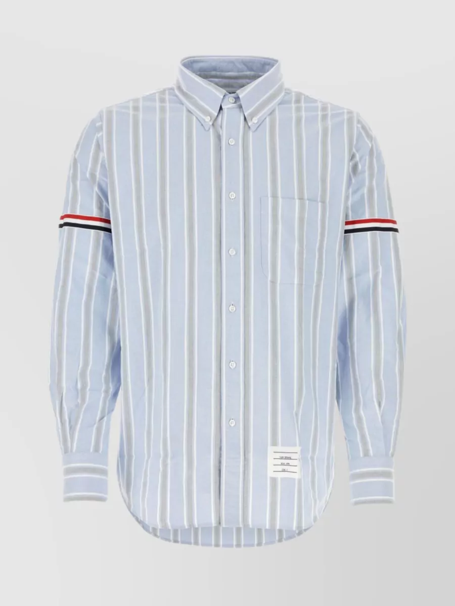 Shop Thom Browne Oxford Shirt With Tricolor Sleeve Bands In Blue