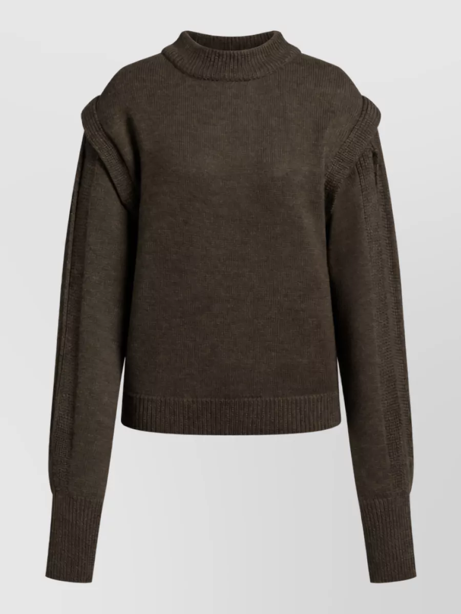 Alberta Ferretti Virgin wool mock-neck layered ribbed sweater