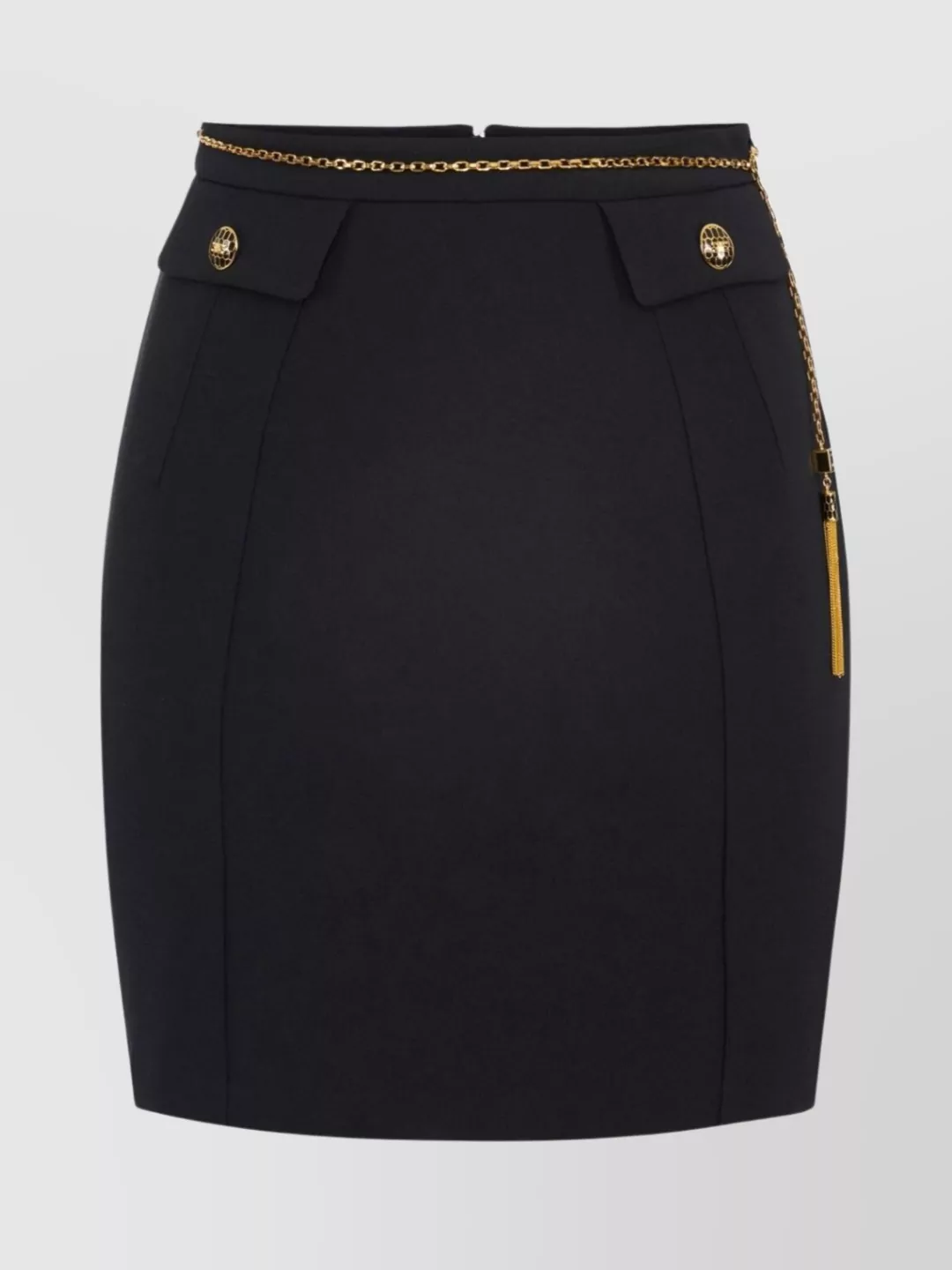 Elisabetta Franchi Black Skirt With Metallic Pendant And Patch Pockets In Fabric Woman In Black