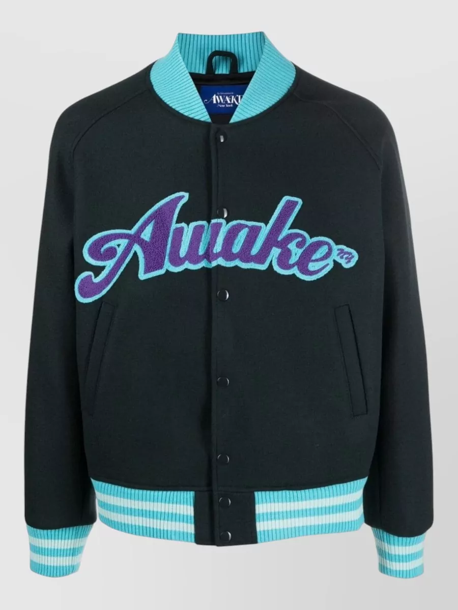 Awake Ny logo print wool blend bomber jacket