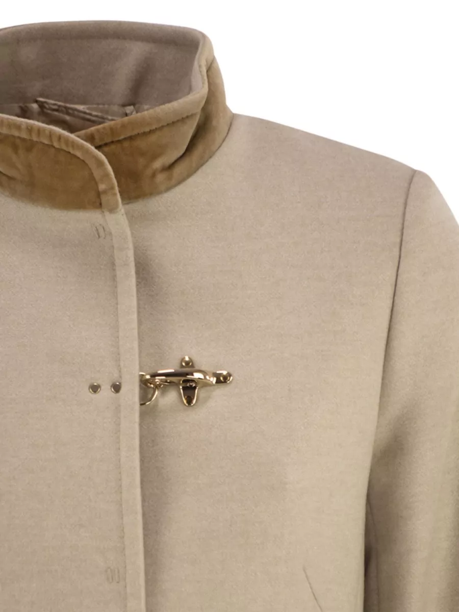 Fay Coat Brooch Detail Velvet Collar Cuffs