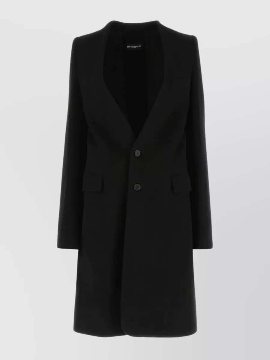 Shop Ann Demeulemeester Celine Wool Blend Coat With Back Slit In Black