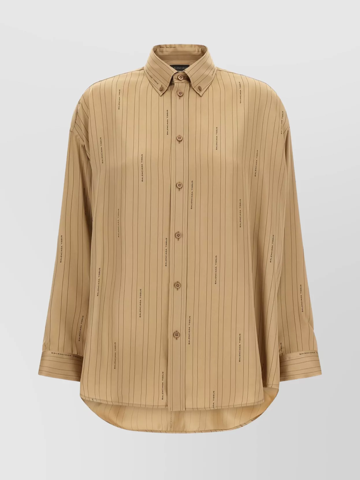 Balenciaga Satin Long-sleeved Striped Shirt In Brown