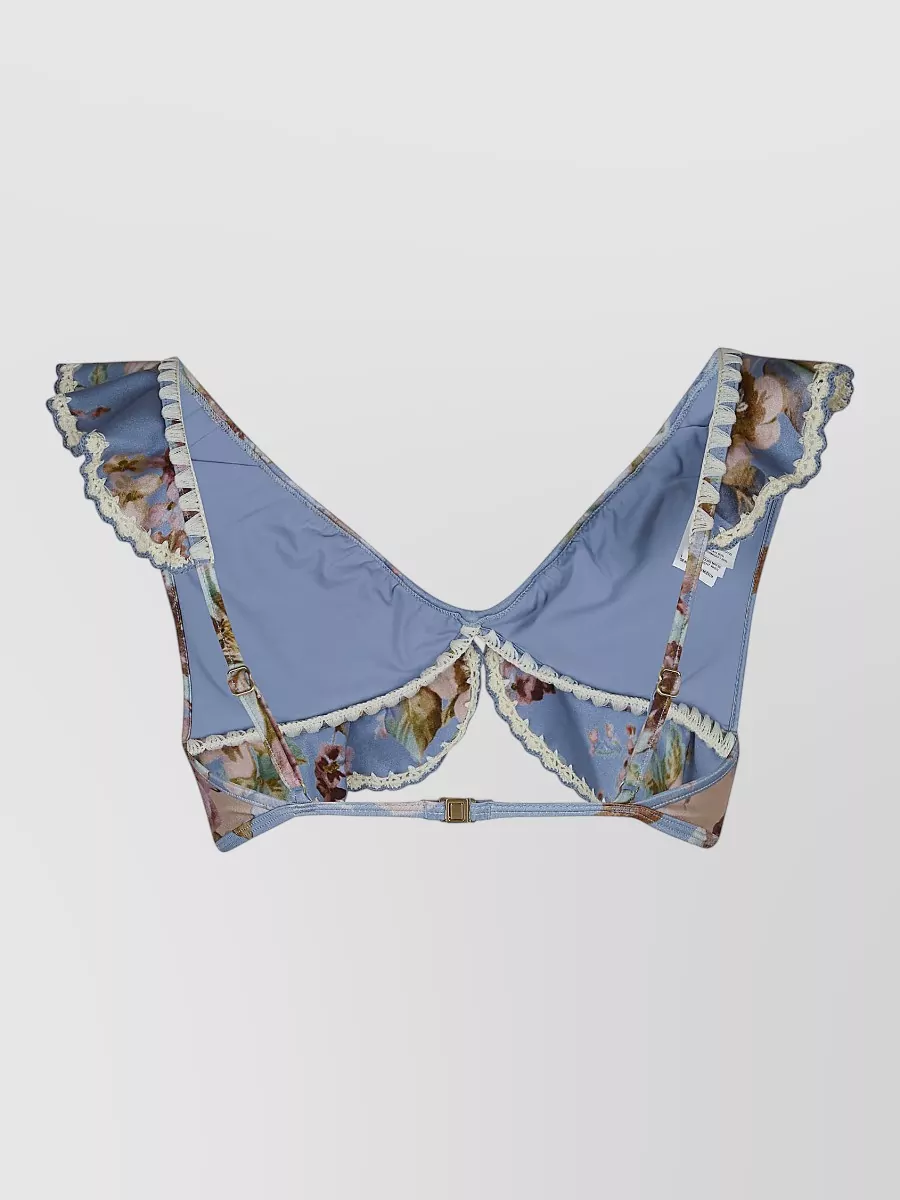 Zimmermann Floral-Print Ruffled Triangle Bikini Top
