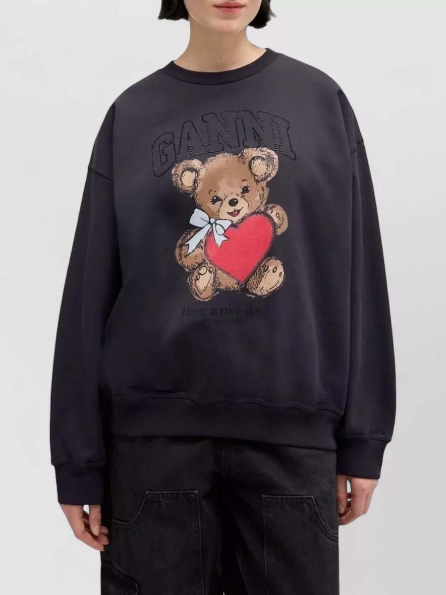 Ganni Organic Cotton Sweater Bear Graphic