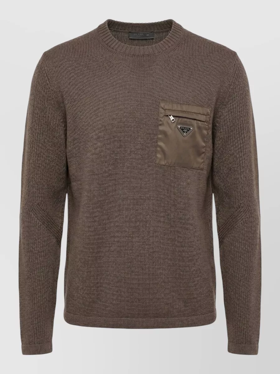 Prada Virgin wool ribbed-sleeve crew-neck sweater