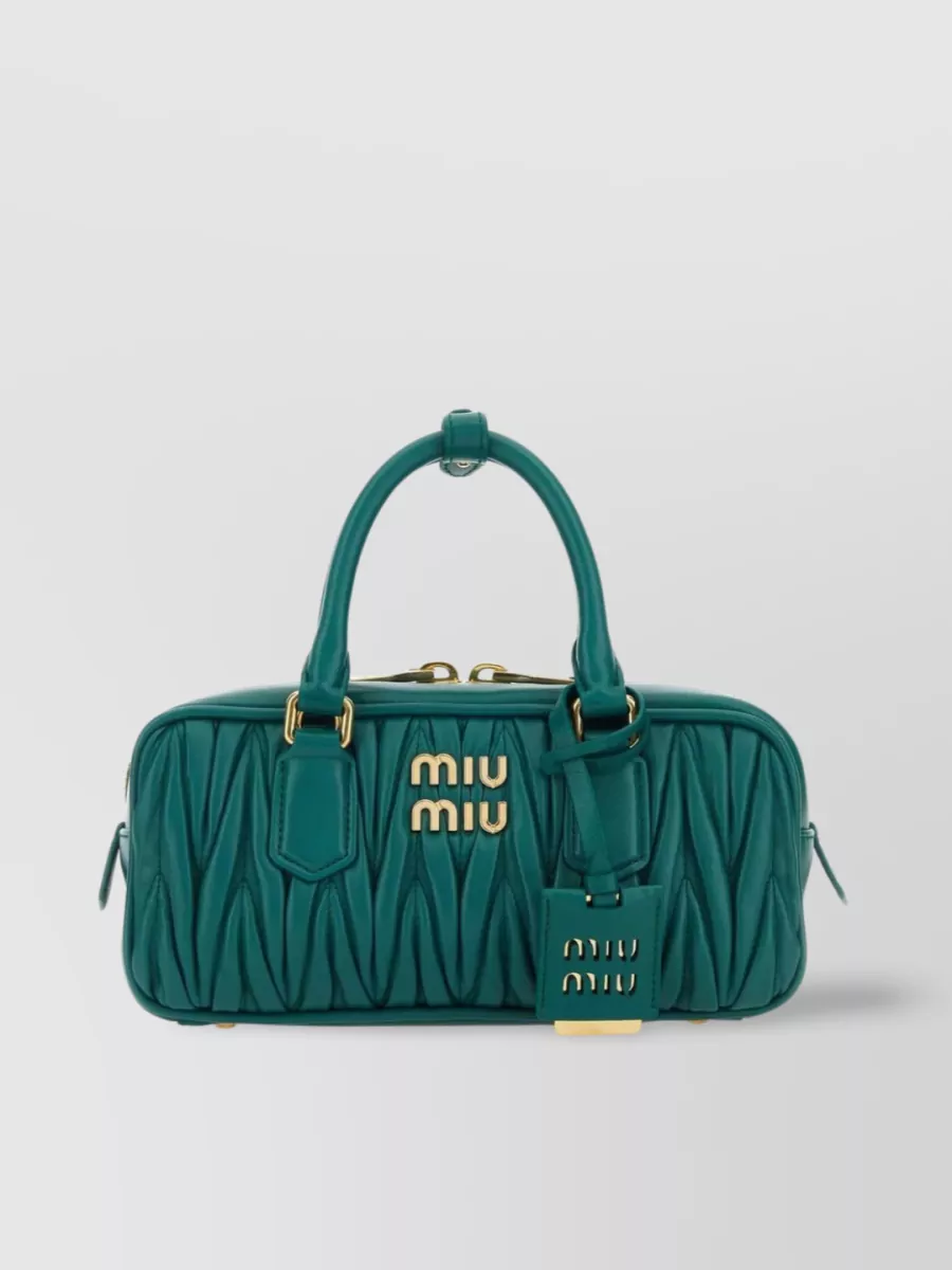 Miu Miu Double Handles Quilted Leather Tote In Green