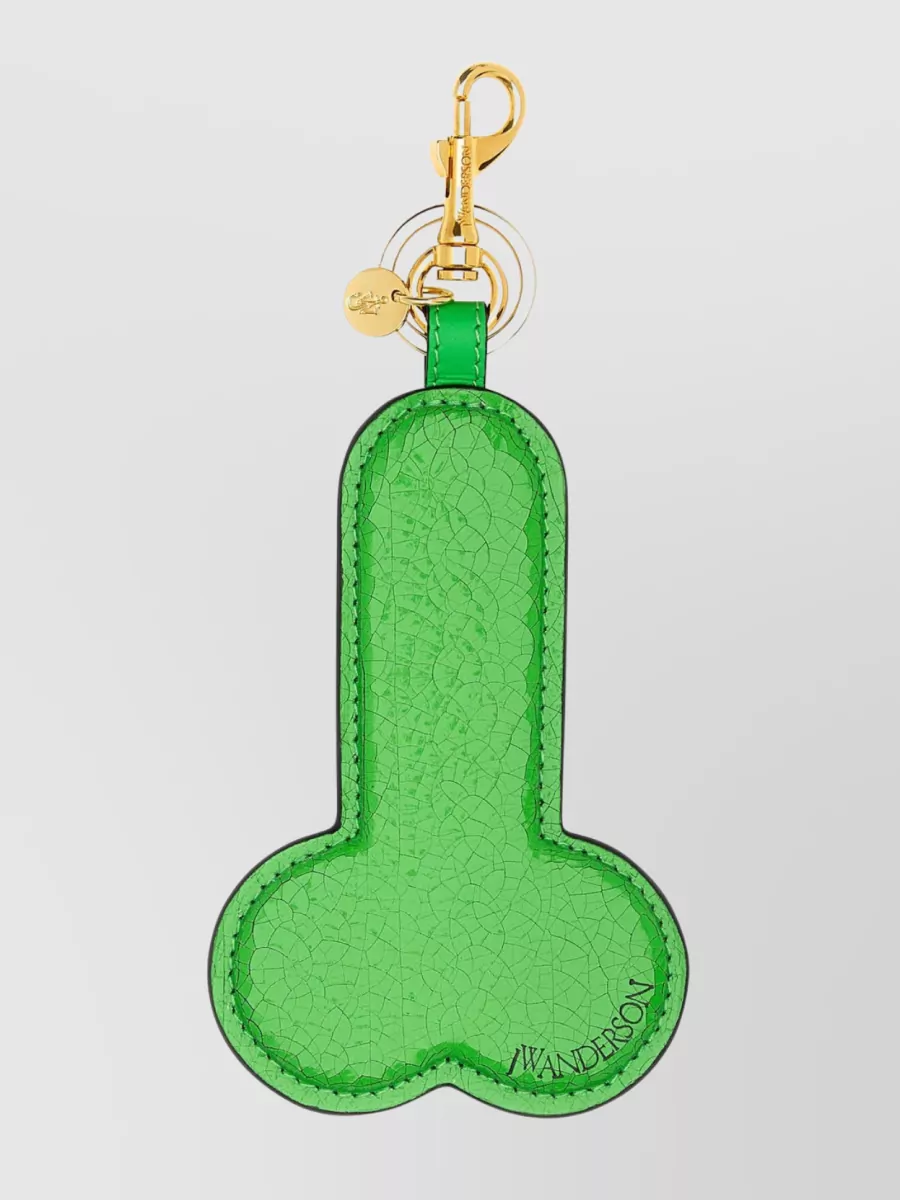 Shop Jw Anderson Leather Key Ring With Textured Finish And Gold-tone Hardware In Pastel