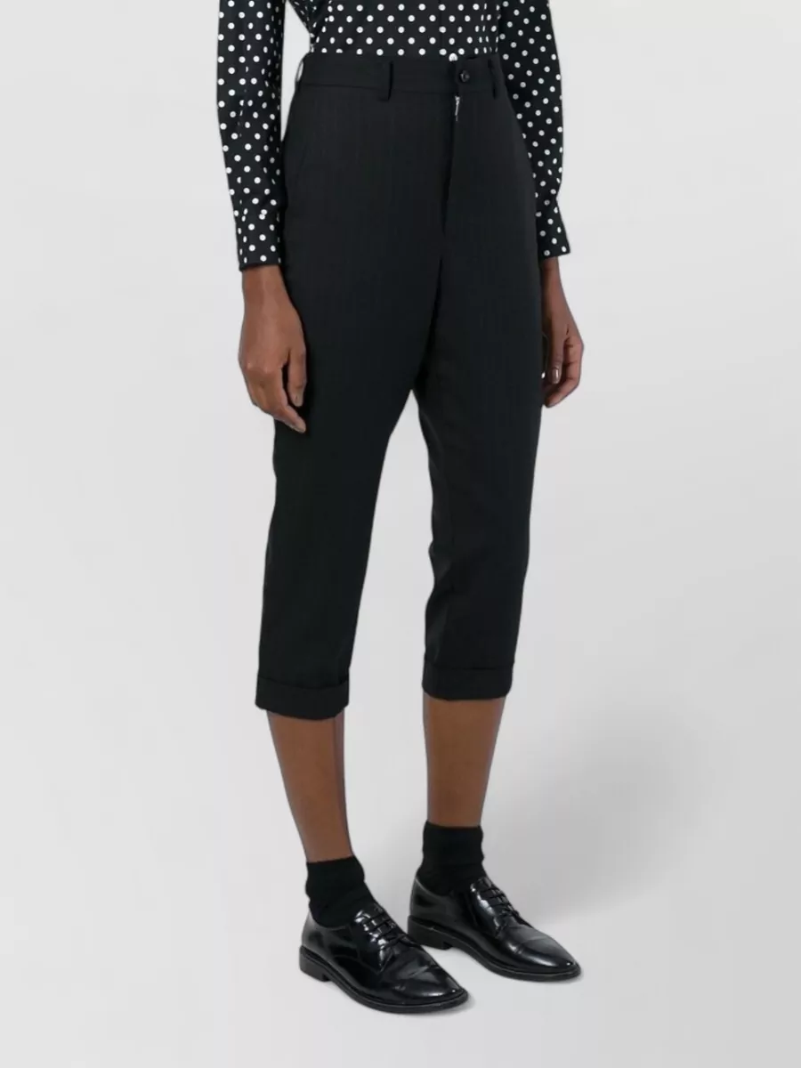 Comme Comme Wool Pinstripe Cropped Wide-Leg Trousers