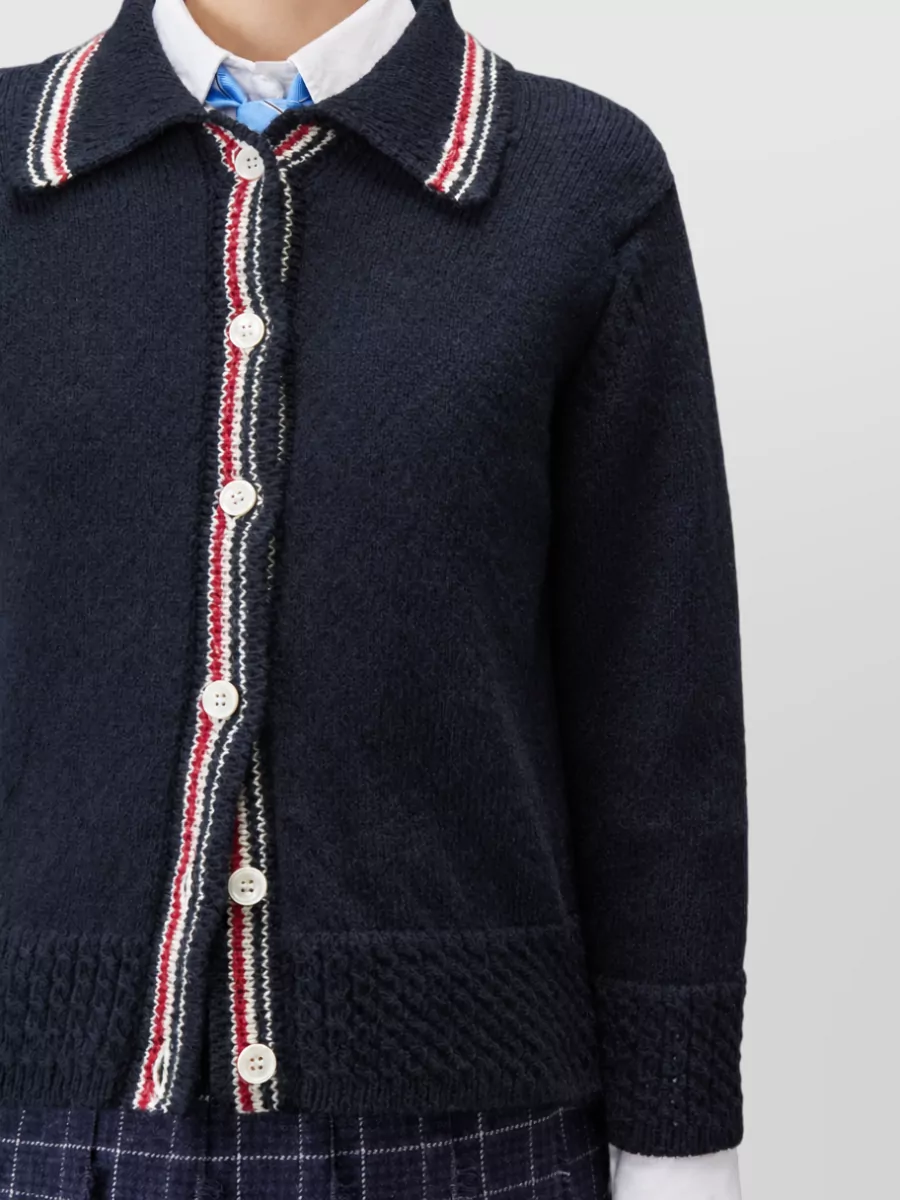 Thom Browne Wool Mohair Pointelle Knit Cardigan
