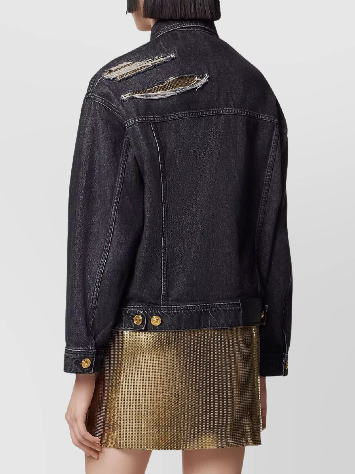 Versace Denim Jacket Distressed Front Pockets In Black