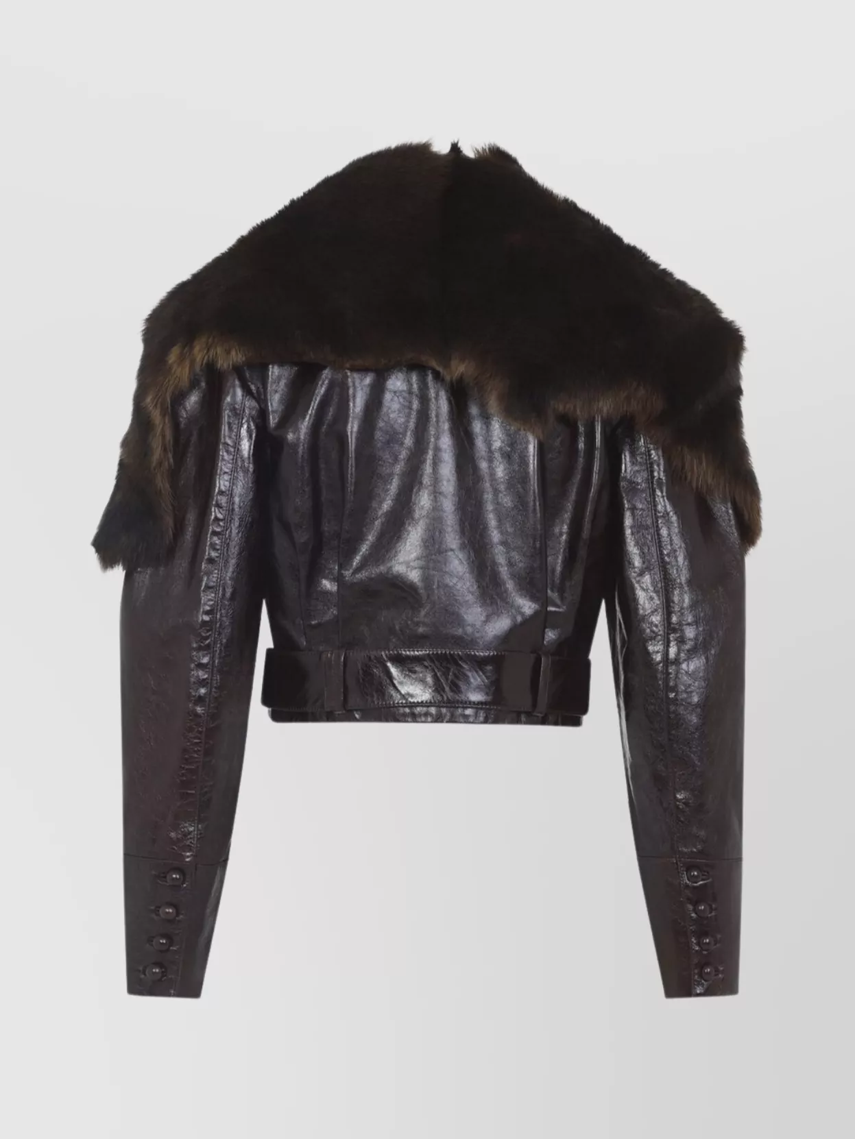 Chloé Cropped Leather Jacket With Removable Fur Collar In Brown