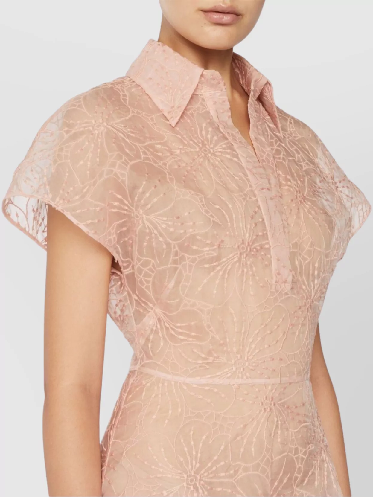 Genny Floral Button Midi Dress With Sheer V-Neck