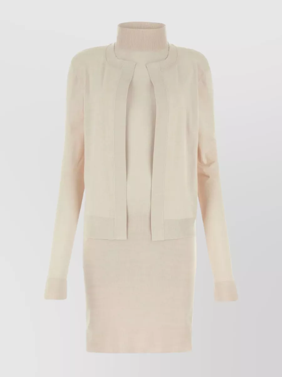 Shop Fendi Turtleneck Silk Blend Mini Dress In Cream