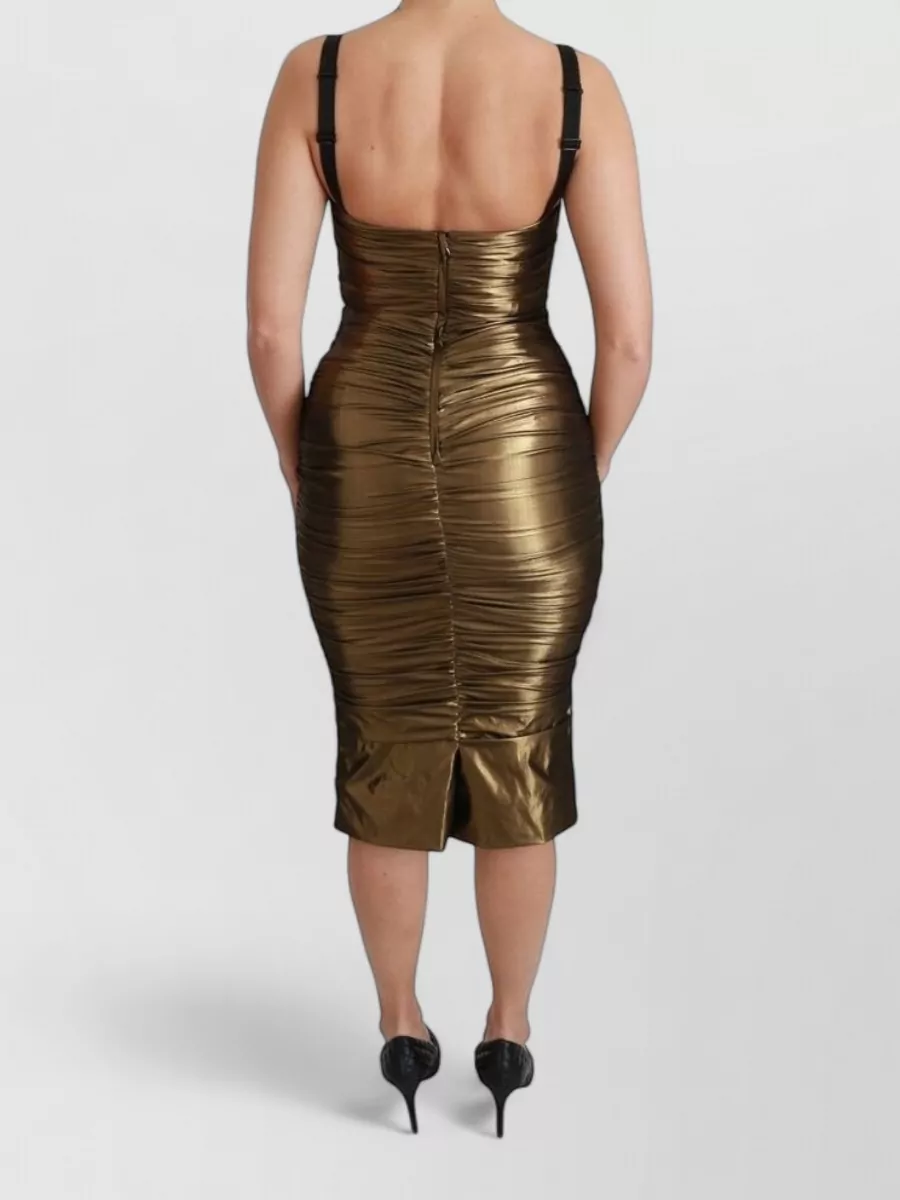 Dolce&Gabbana Silk Metallic Ruched Midi Dress