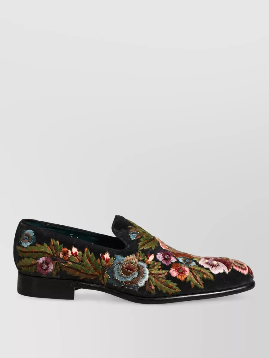 Dolce&Gabbana Leather Floral-Embroidered Loafers